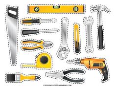 tools cut out from the paper to be used in construction projects, such as hammers, pliers and screwdrivers