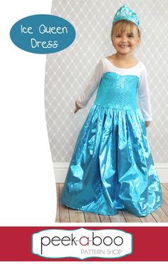 Ice Queen Dress-Up - Peek-a-Boo Pattern Shop Kids Cape Pattern, Baby Bibs Patterns Free, Ice Queen Dress, Frozen Elsa Dress, Frozen Dress, Halloween Sewing, Baby Bibs Patterns, Free Pdf Sewing Patterns, Costume Sewing Patterns