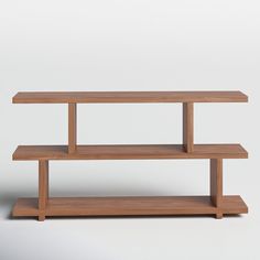 a wooden shelf with three shelves on each side