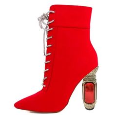 TAAFO Shoes Women's Boots Suede Ankle Boots Red Wedding Banquet Shoes Large Size Women's Shoes Red-34 Winter Party Lace-up Boots With Closed Toe, Red Pointed Toe Heeled Boots For Party, Winter Lace-up Closed Toe Boots For Party, Winter Party Lace-up Closed Toe Boots, Party Lace-up Winter Booties, Elegant Ankle Strap Party Booties, Elegant Party Booties With Ankle Strap, Round Toe Heels For Valentine's Day Formal, Winter Party Lace-up Booties