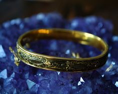 Luxury Antique Etched Bangle, The Butterfly, 10k Gold, Gold Filled, Size 2, Bangles, Screen, Gold, Color