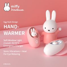 an egg style design hand warmer for windows and macbook air, pink with white rabbit