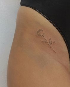 Fine Line Rose Tattoo, Line Rose Tattoo, Fine Line Rose, Rose Tattoo On Hip, Rib Tattoos For Women, Small Shoulder Tattoos, Small Heart Tattoos, Small Finger Tattoos, Tattoo Butterfly