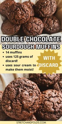 double chocolate sourdough muffins with disard