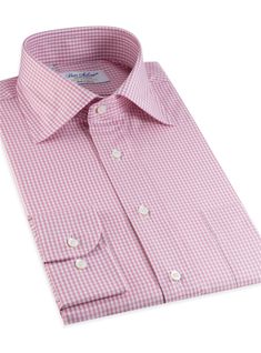 Pink & White Small Grid Check Spread Collar - The Ben Silver Collection Pink Business Shirt With Spread Collar, Pink Semi-formal Shirt With Spread Collar, Semi-formal Pink Shirt With Spread Collar, Classic Pink Business Shirt, Classic Pink Cotton Dress Shirt, Classic Pink Dress Shirt For Business, Pink Cotton Dress Shirt With Spread Collar, Classic Gingham Dress Shirt For Business, Classic Pink Dress Shirt For Formal Occasions