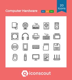 computer hardware icon set in line style