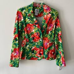 New With Tags Multicolor Floral Print Blazer Size S Pit To Pit 19” Sleeve Length 24” Length 23” 98% Cotton 2% Spandex Multicolor Spring Blazer For Work, Spring Multicolor Outerwear For Work, Spring Workwear Multicolor Outerwear, Spring Multicolor Fitted Blazer, Multicolor Fitted Spring Blazer, Fitted Multicolor Spring Blazer, Fitted Multicolor Blazer For Spring, Fitted Multicolor Summer Outerwear, Multicolor Floral Print Blazer For Spring