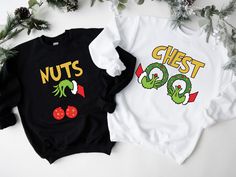 "Chest Nuts Couples Matching Shirts, Funny Christmas Tees, Holiday Sweaters, Family Tee, Mr. & Mrs., Xmas Party, Grinnch, Gift Sweatshirt ---------- Product ---------- * 4.2 oz., 100% airlume combed and ringspun cotton, 32 singles * 32 singles Athletic Heather and Black Heather are 90/10 airlume combed and ringspun cotton/polyester Ash is 99/1 airlume combed and ringspun cotton/polyester * double-needle stitching throughout * seamless collar * heat transfer label * taped shoulder-to-shoulder Tell us what you want in the Message Box that's hidden in the Review Page during Checkout. Please use \"ADD MESSAGE TO SELLER\" icon before you checkout HINT: Click the Add Message Link and the Add Message Button to save message! Or, you may also send us a message through \"Contact Seller\" button, whi Couples Matching Shirts, Couples Christmas Sweaters, Holiday Sweaters, Matching Couple Shirts, Family Tees, Family Christmas Gifts, Funny Christmas Shirts, Christmas Couple, Shirts Funny