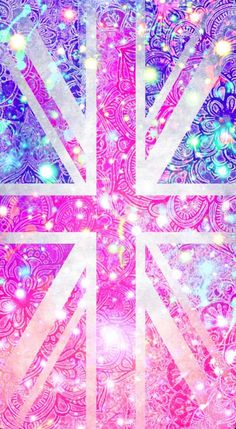 the british flag made up of many different colors and patterns with sparkles on it