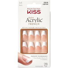 Achieve a flawless-looking French manicure from the comfort of your home with the KISS Salon Acrylic Nail Kit in ‘Je T'aime.' Crafted with acrylic-infused technology, the nails boast a strong, durable composition that offers up to 7 days of wear.  The nails are ergonomically designed to be thinner at the cuticle for a more seamless look. Each kit contains 28 nails in a variety of sizes to help encourage a perfect fit, while a miniature file and stick prepares the nails for application. Easy to apply, the set equips you with everything you need to create a salon-worthy manicure in minutes.  Kit Contains:  28 False Nails  Nail Glue 2g  Miniature File  Manicure Stick Acrylic Nail Kit, Grande Cosmetics, Stocking Filler Gifts, Bumble And Bumble, Nail Art Kit, First Aid Beauty, Makeup Gift, The Kiss, Skin Care Gifts