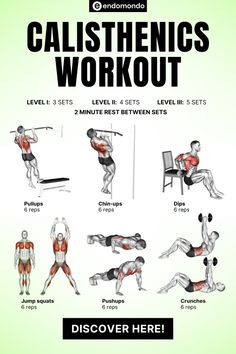 the calisthenics workout is shown in this poster