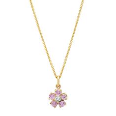 Jennifer Meyer | Pink Sapphire with Diamond Center Large Flower Necklace Pink Diamond Dainty Necklace, Dainty Pink Diamond Necklace, Fine Jewelry Pink Flower Shaped Jewelry, Fine Jewelry Pink Flower Pendant Necklace, Pink Flower Pendant Necklace In Fine Jewelry Style, Pink Flower Pendant Necklace Fine Jewelry, Necklace With Diamond, Necklace Layered, Jennifer Meyer