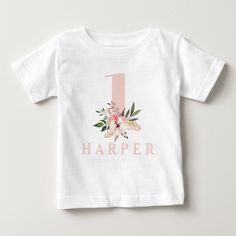 1st first birthday t-shirt. Number can be changed to any year. First Birthday Pink, First Birthday Girl, First Birthday Shirts, Floral Birthday, Cadeau Photo, Birthday Girl Shirt, Girl First Birthday, Girl Shirt, Baby T Shirt