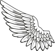 the wing of an angel is drawn in black and white