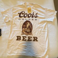 Coors Golden Beer T Shirt, Cream/Brown Colors. Nwt Sol Beer, Shein Fits, Beer Outfit, Graphic Band Tees, Black Cropped Tank, White Tee Shirts, Beer Shirts, Polo Shirt Women, Tie Dye T Shirts