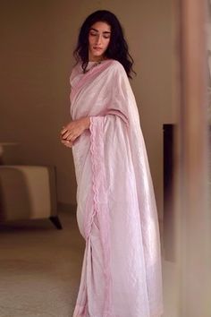 Shell pink saree with lace scallop border.
Component: 1
Fabric: Handwoven Tissue
Color: Pink
Note: Blouse worn by the model is not for sale - Aza Fashions Tulle Embroidery, Tissue Saree, Saree For Women, White Saree, Shell Pink, Green Saree, Stylish Sarees, Blouse For Women, Work Sarees