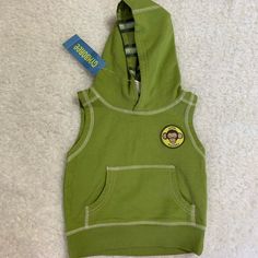 Gymboree Little Monkey Vest Hoodie Nwt Cute Green Hooded Top, Casual Hoodie Top For Playtime, Vest Hoodie, Plaid Hoodie, Baby Boy Jackets, Denim Hoodie, Toddler Sweater, Hoodie Vest, Striped Sweatshirts