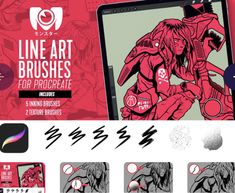 the line art brushes for procreate is displayed in front of a computer screen