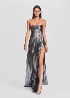 Zoa Dress – Retrofete Metallic Prom Dress, Sweet Fifteen, Australia Clothes, Prom 2023, Silver Boots, Inner Goddess, Cute Prom Dresses, Floor Length Skirt, Grad Dresses