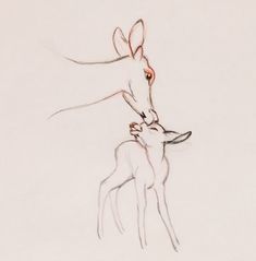 a drawing of a deer and its baby