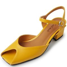 TSS95 Women's Casual Shoes - Solid Thick Heels Sandals - Touchy Style Summer Flat Heel Slingback Pumps In Medium Width, Summer Slingback Pumps With Flat Heel, Summer Slingback Pumps With Flat Heel And Medium Width, Yellow Sandals With Low Heel And Heel Strap, Yellow Sandals With Heel Strap And Low Heel, Chic Yellow Slingback Pumps For Summer, Summer Kitten Heels With Round Toe, Summer Kitten Heels With Round Toe And Medium Width, Yellow High Heel Slingback Pumps For Summer