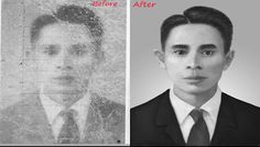 before and after photoshopped to look like the same man's face, then in black and white