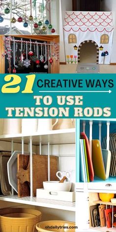 twelve creative ways to use tension rods in your kitchen or playroom - so many great ideas