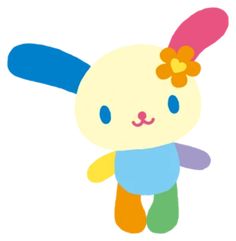 a cartoon bunny with a flower in her hair and an orange ribbon around its neck