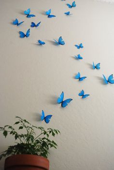 3D Cyan Wall Butterflies Set of 20 by HeidisHubbub on Etsy, $20.00 Paper Craft To Decorate Wall, How To Make Room Aesthetic Diy, Blue Butterfly Decor, Butterfly Wall Decor Bedroom Ideas, Butterfly Wall Decor Ideas, Door Painting Ideas Bedroom Aesthetic, Butterfly Wall Art Diy, Wall Butterflies, Butterfly Room Decor