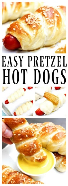 easy pretzel hot dogs with mustard and ketchup are the perfect appetizer