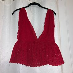 Embroidered Detail, Never Worn, Backless With Adjustable Straps Red Lace Tops For Summer, Red Top, Adjustable Straps, Womens Sizes, Womens Tops, Tank Tops, Boutique, Red, Women Shopping