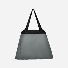 a gray and black tote bag on a white background