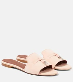 Find Loro Piana Summer Charms Suede Sandals on Editorialist. Upper: goat leather. Lining: leather. Sole: leather insole and sole. Toe shape: round open toe. Made in Italy. Includes: shoe box, dust bag. Designer color name: Pink Shell. Loro Piana Summer Charms, Bottega Veneta Jodie Mini, Fashion Sandals Flat, Bottega Veneta Jodie, Designer Shopping, Patterned Blouse, Pink Flats, Goat Leather, Loro Piana