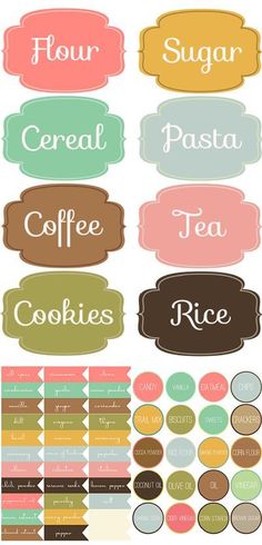 a variety of stickers with different types of food and drinks on them, all in different colors