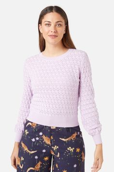 lilac Princess Highway, Womens Knit Sweater, Knit Structure, Knitting Women, Light Weight Sweater, Long Sleeve Knit, Cotton Yarn, Round Neckline, Sweaters & Cardigans