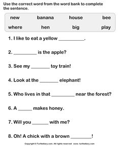 worksheet for reading the words in english