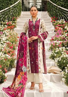 Brand: ELAF PREMIUMProduct Code: EEP-08A - Twilight TiesCollection: Elaf Premium Printed Lawn Unstitched CollectionFabric: Lawn DESIGN DETAILS: Digital Printed Lawn Front 1.17 Meter Digital Printed Lawn Back 1.17 Meter Digital Printed Lawn Sleeves 0.65 Meter Digital Printed Voile Dupatta 2.5 Meter Solid Dyed Cambric Trouser 2.5 Meter DISCLAIMER:* Lining, Laces, and Tassels are not included in unstitched variants.* Embellishment items in stitched outfits are subject to market availability.* Product color may vary due to photographic lighting or your device settings. CARE INSTRUCTIONS: Extra Fabric Has Been Used For Shoot Original Color May Vary Slightly From The Picture Dry Clean Recommended Iron The Clothes At Moderate Temperature Do Not Use Bleach, Or Stain Removing Chemicals Damp Fabric Maroon Dupatta, Lawn Design, Summer Lawn, Luxury Wear, Basic Wear, Lawn Shirts, Lawn Suits, Fashion Consultant, Fabric Stores Online