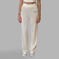 The 'Whte High Waisted Wide Pants' is perfect for formal and yet comfortable attire. Designed with a minimalistic and ultra soft fabric. The pants are made of wool and 12% cashmere True to size. Elegant Wide Leg Sweatpants, Classic Full-length Loungewear Pants, Classic Full Length Loungewear Pants, Elegant High-waisted Sweatpants, Classic Wide-leg Pants For Loungewear, White Fitted Straight Sweatpants, White Stretch Straight Sweatpants, White Stretch Sweatpants, White Stretch Sweatpants Straight Cut