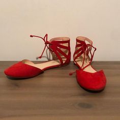 Never Worn Nine West Size 6.5 Women’s Sandals Red Ankle Strap Flats For Spring, Summer Red Closed Toe Flats, Red Lace-up Sandals For Spring, Chic Red Summer Flats, Red Party Flats, Red Open Toe Flats For Spring, Red Sandals, Box Color, Nine West Shoes