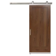 The JELD-WEN Rustic Wood DesignGlide Barn Door Kit combines style and function. The painted door paired with satin nickel hardware adds charm to any space. Looks great in a home office, pantry, closet, bathroom or laundry room. They're also a perfect choice for tight spaces. JELD-WEN 36-in x 96-in Brown Sugar Plank Walnut Wood Solid Core Barn Door (Hardware Included) | LOWOLJW248000116 Single Barn Door, Closet Bathroom, Office Pantry, Painted Door, Satin Nickel Hardware, Barn Door Kit, Pantry Closet, Door Kit, Storm Door