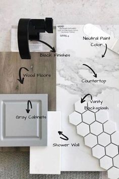 the different types of wall tiles and their corresponding names are labeled in black, white, and gray