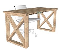 a computer desk with a chair next to it and the word sawdusthill com on top