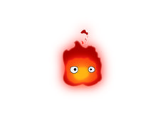 an orange and red object with two eyes on it's face, in the middle of a white background