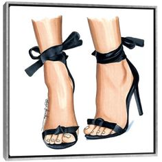 a drawing of a woman's feet wearing high heels with bows on the ankle