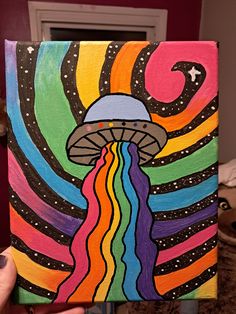 a painting of a jellyfish in the middle of a rainbow swirl with stars on it