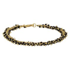 This super lightweight bracelet is packed with tiny black onyx drops on decorative gold finish ball-tip headpins. With a slinky texture, this barely-there bracelet is comfortable and easy to wear all day long. Adjustable Black Bracelets With Lobster Clasp, Black Metal Bracelets With Lobster Clasp, Black Metal Bracelet With Lobster Clasp, Adjustable Black Beaded Bracelets With Lobster Clasp, Adjustable Black Chain Bracelet With Lobster Clasp, Adjustable Gold Onyx Bracelets, Adjustable Gold Onyx Bracelet, Gold Onyx Beaded Bracelets With Black Beads, Black Bracelet With Gold Beads