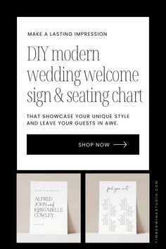 Design Simple, Modern Wedding Welcome Signs with DIY Templates Seating Charts