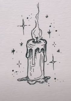 a black and white drawing of a candle