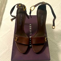 Ralph Lauren Purple Label Palma Chocolate Leather Sandals With Heel And Ankle Strap Worn Less Than 5 Times Like New! Size 9 Ralph Lauren Gold Heels, Chocolate Leather, Purple Label, Ralph Lauren Purple Label, Brown Gold, Leather Heels, Leather Sandals, Shoes Women Heels, Ankle Strap