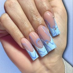 Lines Acrylic Nails, French Lines, Summer Vacation Nails, Unghie Sfumate, Custom Nails, Nails Cute, Blue Acrylic Nails, Colorful Nails, Vibrant Nails